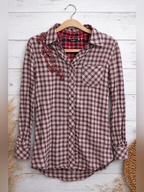 Vintage Y2K EDDIE BAUER Western Embroidered Flannel Prarie Button Up Shirt Sz S